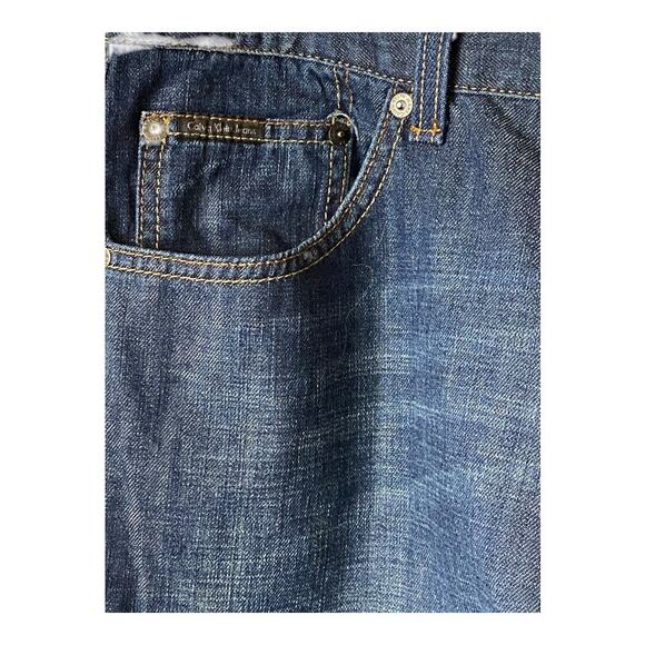 Calvin Klein Men's 36 Straight Leg Classic Jeans Dark Distressed Cotton Denim - Picture 4 of 9